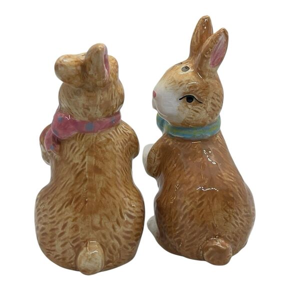 Vintage Brown Bunnies with Pink & Blue Bow around Neck Salt and Pepper Shakers - Picture 5 of 16